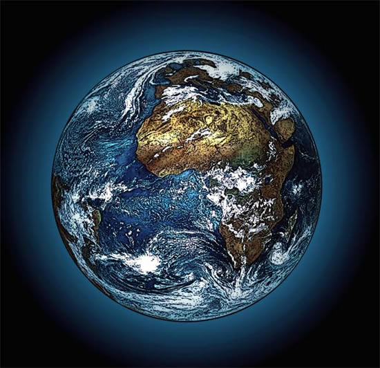 Vue d'artiste de la Terre vue depuis l'espace. View on Earth - Blick auf den Planeten Erde. Author : Heikenwaelder Hugo, Austria