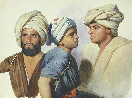 Charles Gleyre, Trois fellahs, 1835 (Marc Charles Gabriel Gleyre (1806–1874,crayon et aquarelle sur papier ) 
