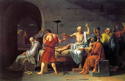 De dood van Socrates, door Jacques-Louis David olieverf op doek, Metropolitan Museum of Art, New York.