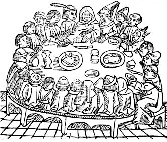 Illustration pour les Contes de Cantorbery de Geoffrey Chaucer. Canterbury Tales, Woodcut 1484.