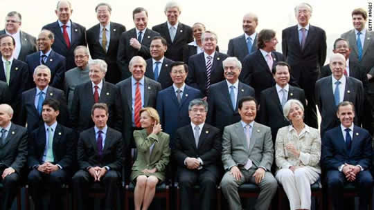 G20 finance ministers pose before their meeting on June 4 in Busan, South Korea.