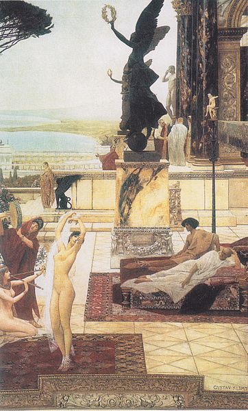 Le théâtre de Taormina, vision que donne Gustav Klimt du théâtre grec antique.