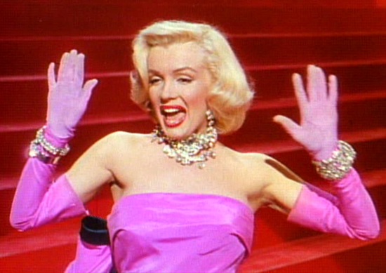 Cropped screenshot of Marilyn Monroe from the trailer for the film Gentlemen Prefer Blondes