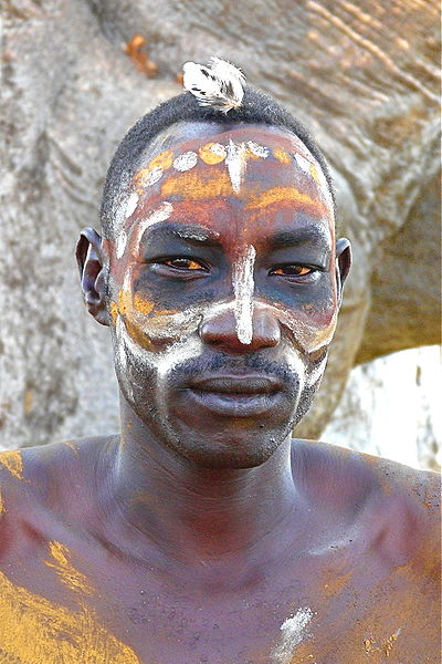 Nuba man with body painting. Photo by Rita Willaert from Belgium.