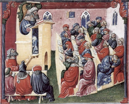 Representation of a university class in the 1350s