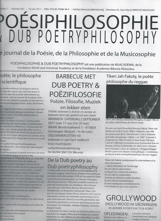 Le journal "POÉSIPHILOSOPHIE et DUB POETRYPHILOSOPHY" est sorti, en version papier, le 23 juin dernier. 